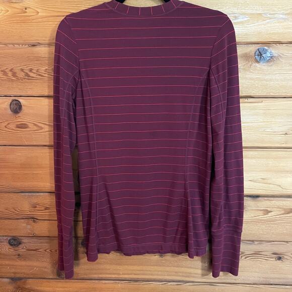 Athleta Chi Striped Long Sleeve Top Shirt Burgundy Activewear Size extra Small - Picture 2 of 10
